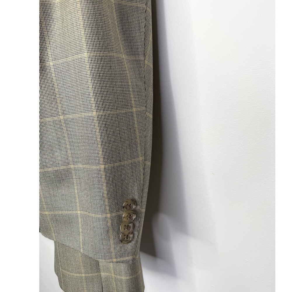 Burberry London Silk/Wool Blazer 40R tag (measures 44R) Tan/Yellow Plaid - Picture 4 of 12